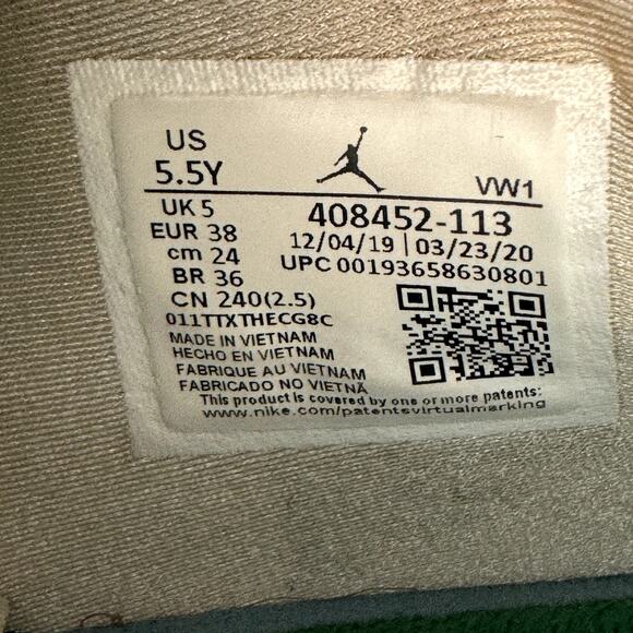 Size 5.5 - Nike Air Jordan 4 Retro GS Green Metallic Men's Shoes - Picture 7 of 8